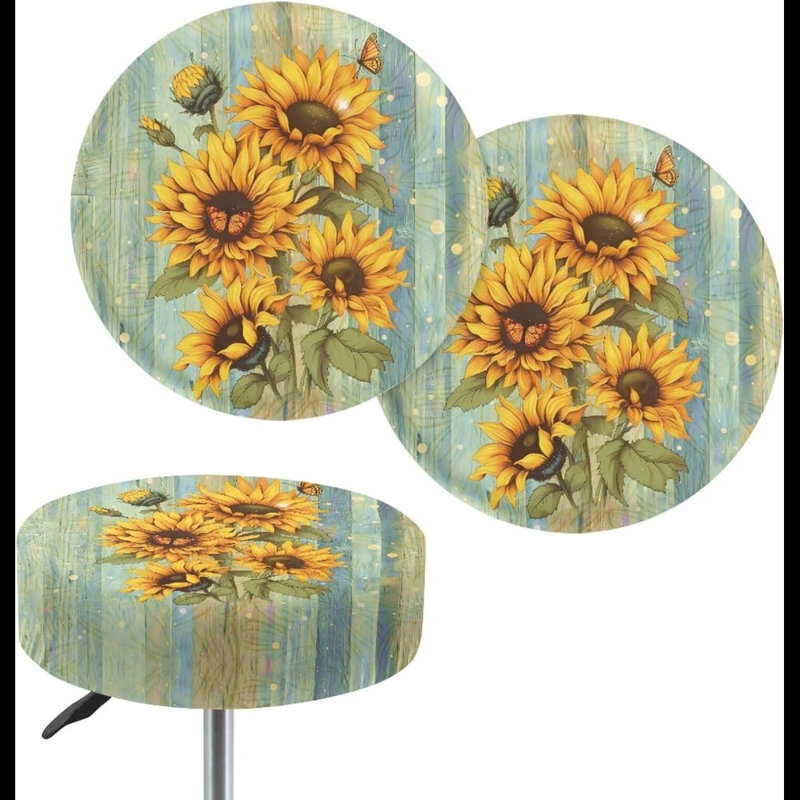 August Grove Sunflower Stool Covers Round Bar Stool Seat Covers 2 Pack Green Wood Print Stool Cushion Slipcover Elastic Circle Bar Chair Covers Protective Cover For 14 16 Inch Round Barstool Set Wayfa...